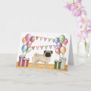 Cartão Pug Cor de Cervo Pastéis Coloridos Feliz Aniversár