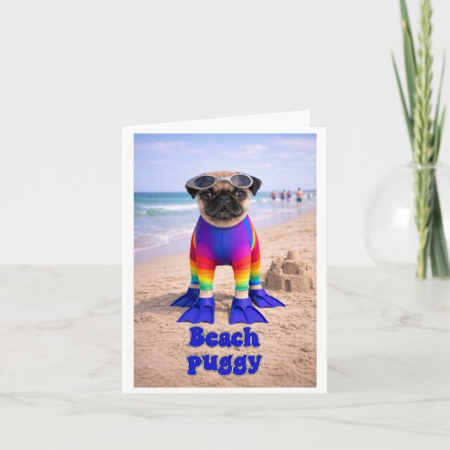 Cartão Pug de Praia (Frente)