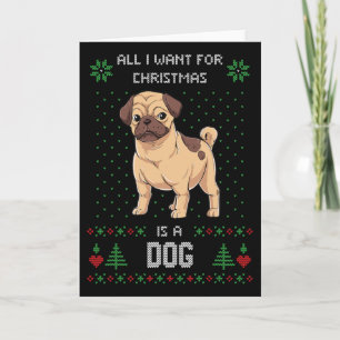 Cartão Pug de Suéter de Natal Feio Cachorro de Suéter Fei