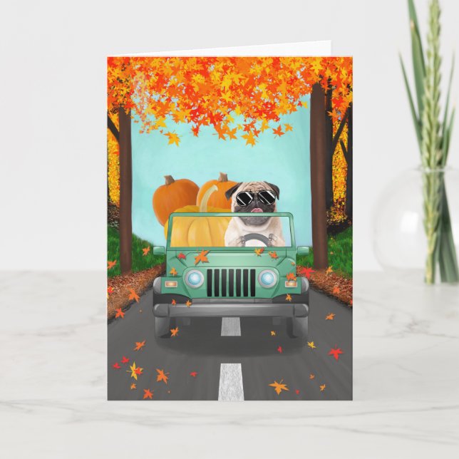 Cartão Pug Dog Fall Pumpkin (Frente)