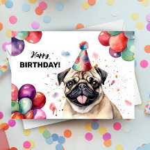 Pug Dog Portrait Festa de Pet Cute Que Feliz Anive