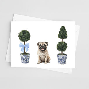Cartão Pug Dog Puppy Topi Watercolor Card