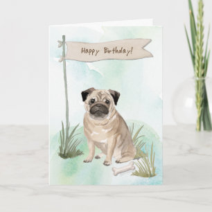 Cartão Pug Dog Sob Sinal De Aniversário