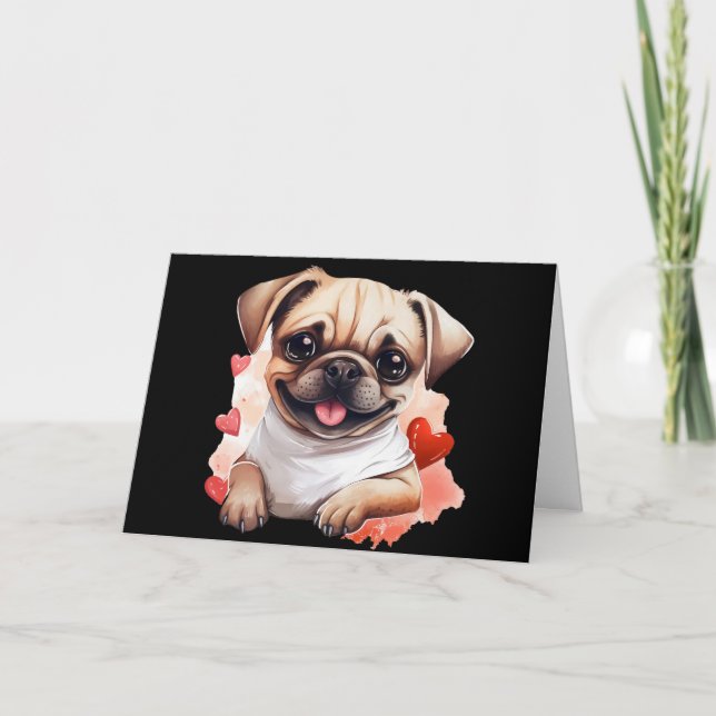 Cartão Pug fofo do Dia dos Namorados (Frente)