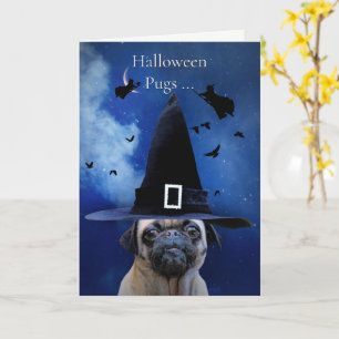Cartão Pug Halloween Cute com bruxas e beijos