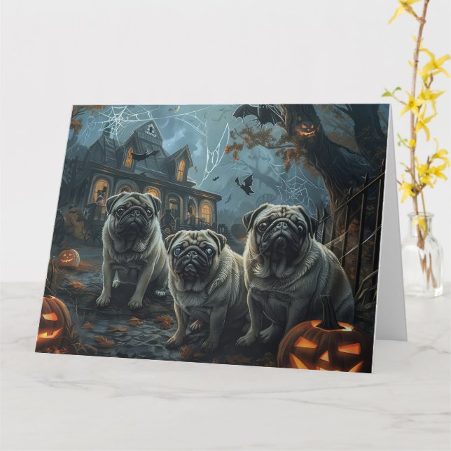 Cartão Pug Halloween - Doggy Noite Delight (Flor Amarela)
