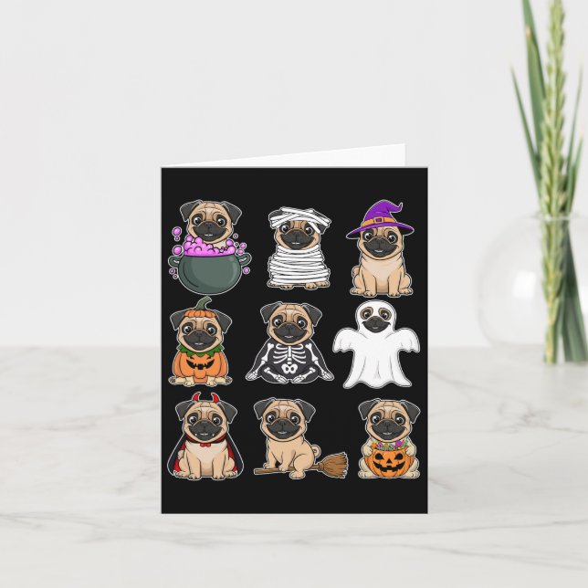 Cartão Pug Halloween Figurume Spooky Fantasma Pumpkin Pug (Frente)