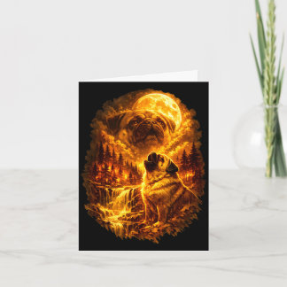 Cartão Pug howling at moon dramatic full moon 