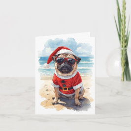 Cartão Pug Life, estilo de Papais noeis - Natal na praia
