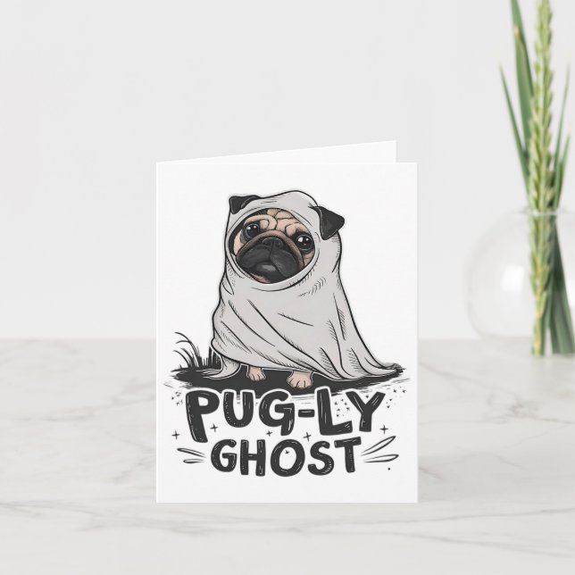 Cartão Pug ly Ghost Funny Dog Puns Halloween Pug Owners S (Frente)