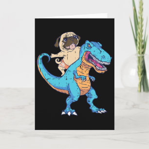 Cartão Pug Montado em T-rex Surfando Dinossauro Amante de