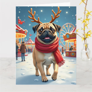 Cartão Pug no Natal do Winter Fairgrounds Pintura