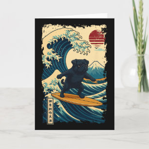 Cartão Pug Preto Onda Japonesa Kanagawa Surf Japão Mãe