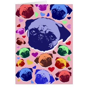 Cartão Pug Puppy Dog Love Heart Pattern