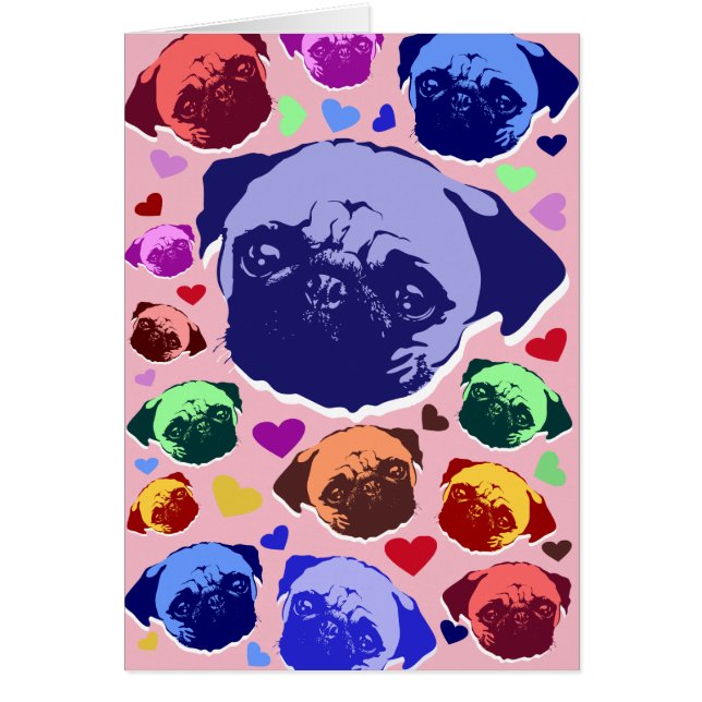 Cartão Pug Puppy Dog Love Heart Pattern (Frente)