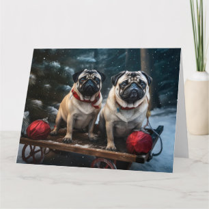 Cartão Pug Snowy Sleigh Decoração de Natal