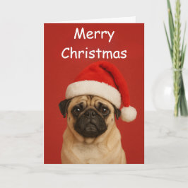 Cartão Pug with a Santa hat Custom Christmas Greeting