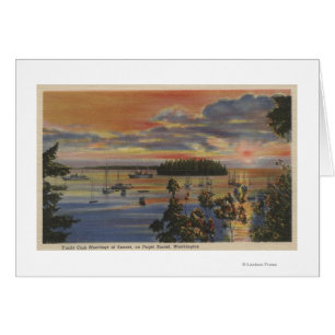 Cartão Puget Sound, WA - Yacht Club Moorings no Sunset