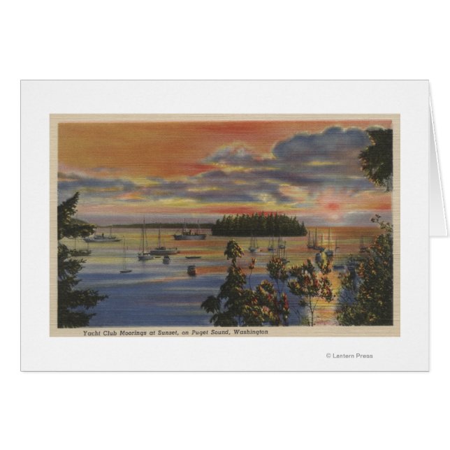 Cartão Puget Sound, WA - Yacht Club Moorings no Sunset (Frente Horizontal)