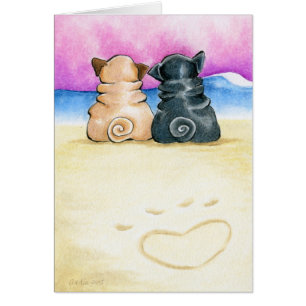 Cartão Pugs do amor de Theyre da costa