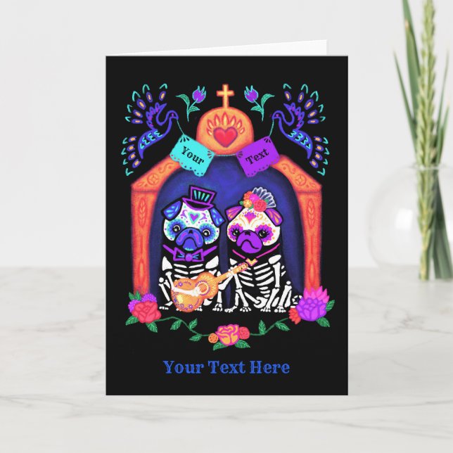 Cartão pugs do crânio do açúcar (Frente)