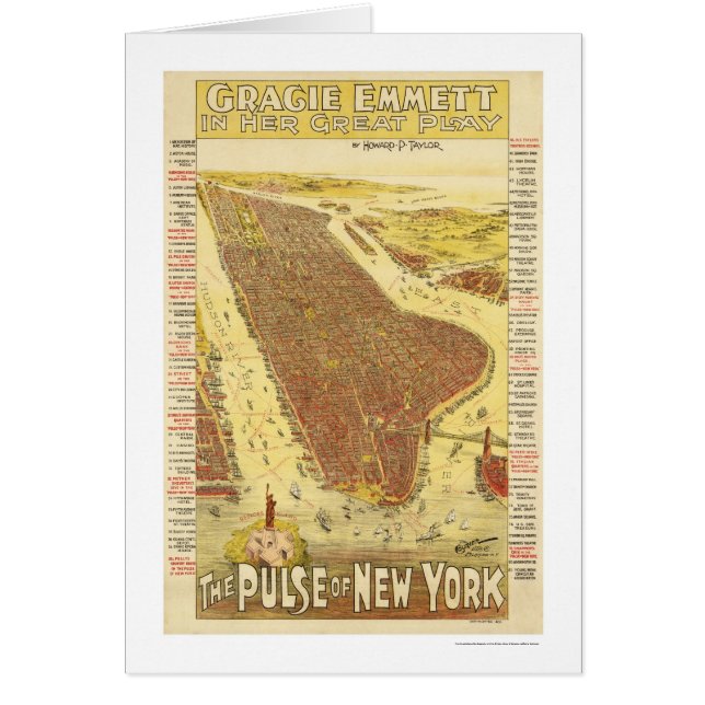 Cartão Pulso do mapa 1891 de New York (Frente)