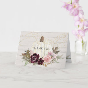 Cartão Pumpkin Branco Dourado Floral Rosa Brilhante Muito