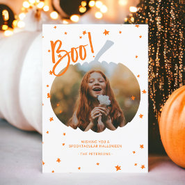 Cartão Pumpkin cortou a foto laranja branca do Halloween