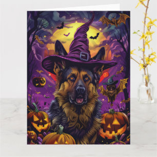 Cartão Pumpkin de bruxa de Halloween, German shepherd ass
