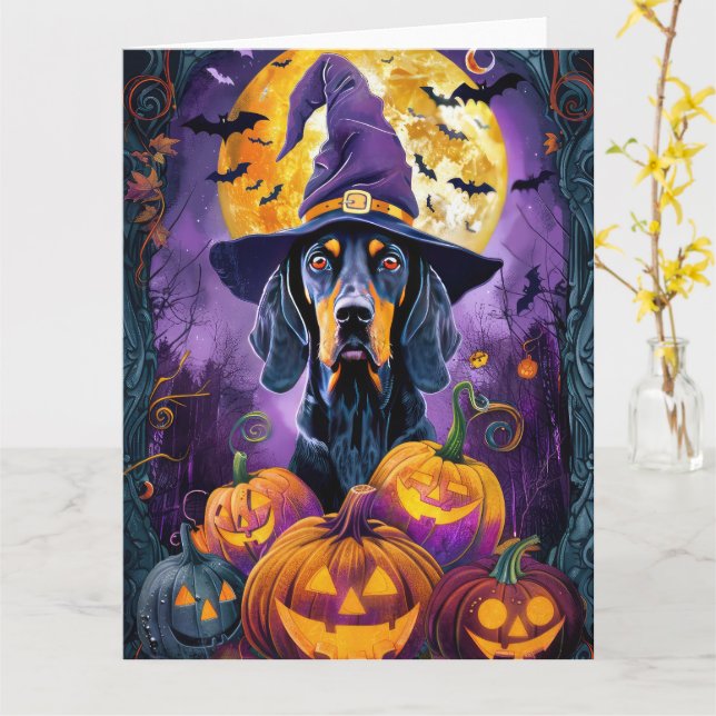 Cartão Pumpkin de Bruxas de Halloween de Bluetick Coonhou (Flor Amarela)