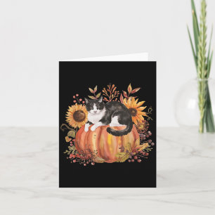 Cartão Pumpkin Fall Tuxedo Cat Sunflower Ação de Graças S
