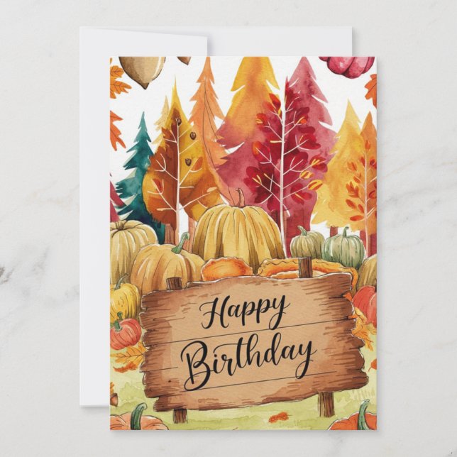 Cartão Pumpkin Magical Woods Autumn Fall Happy Birday (Frente)