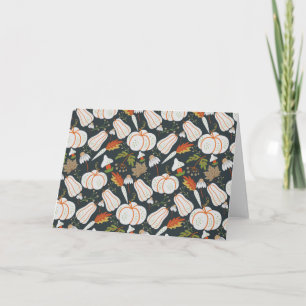 Cartão Pumpkin sem costura padrão floral preto e branco