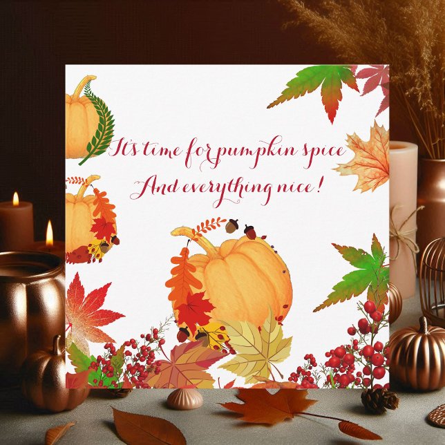 Cartão Pumpkin Spice Caiu Cores Vermelhas Torres de Carro (Pumpkin Spice Fall Colors Red Berry Maple Leaves Card)