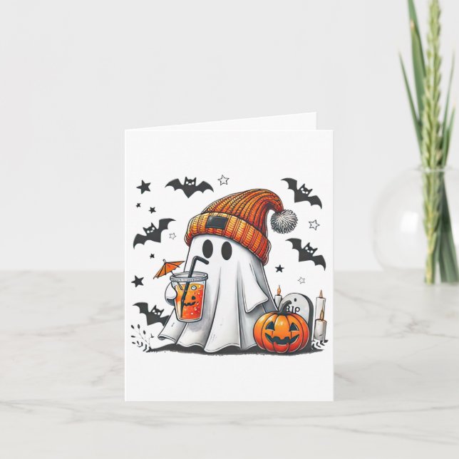 Cartão Pumpkin Spice Season Friendly Cute Ghost (Frente)
