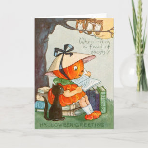 Cartão Pumpkinhead Black Cat Jack O Lantern Pumpkin