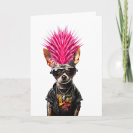 Cartão Punk rock chihuahua rosa mohawk cão pai mãe
