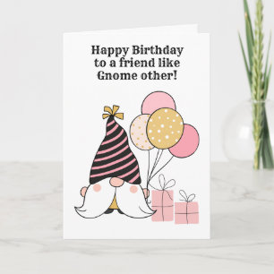 Cartão Puns de Gnome de Aniversário com Balões e Presente