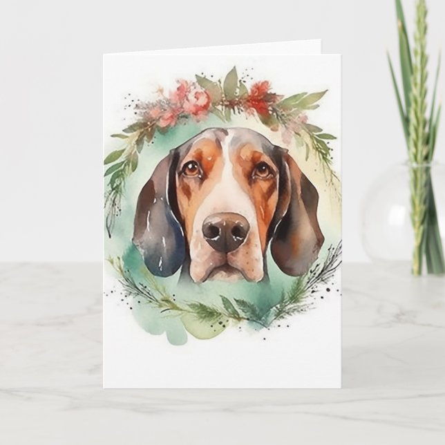Cartão Pupila Festiva da Coroa de Natal de Treeing Walker (Frente)