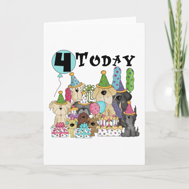 Cartão Puppies 4.º Aniversário Camisetas e presentes (Frente)