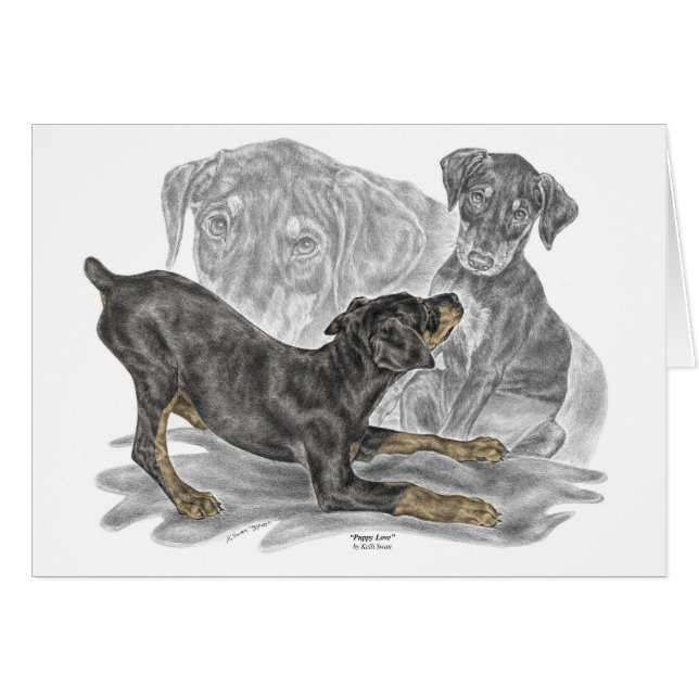 Cartão Puppies Doberman Pinscher Jogados (Frente Horizontal)