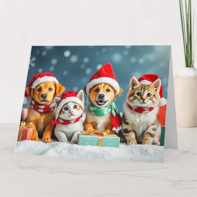 Cartão Puppies & Kittens Natal (Frente)