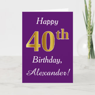 Cartão Puro, Faux Dourado aniversário de 40 anos + Nome P