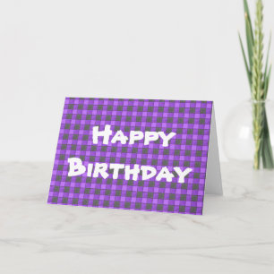 Cartão Purple Black Plaid Check Happy Birthday Card