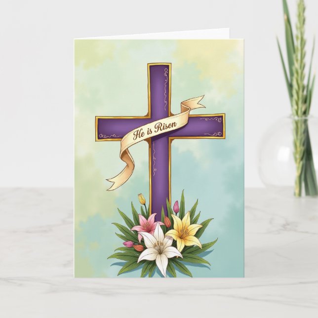 Cartão Purple Cross Floral Blessing Card (Frente)