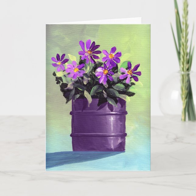 Cartão Purple Flowers Housewarming New Home (Frente)