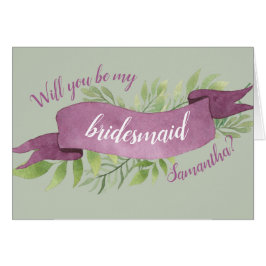 Cartão Purple & Green Watercolor deixa Bridesmaid