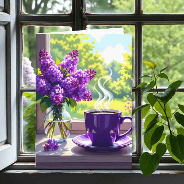 Cartão Purple Lilacs e Café Feliz Aniversário Niece (Criador carregado)