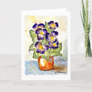 Cartão Purple Pansies Watercolor Card