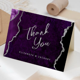 Cartão Purple Silver Agate Script Wedding Thank You